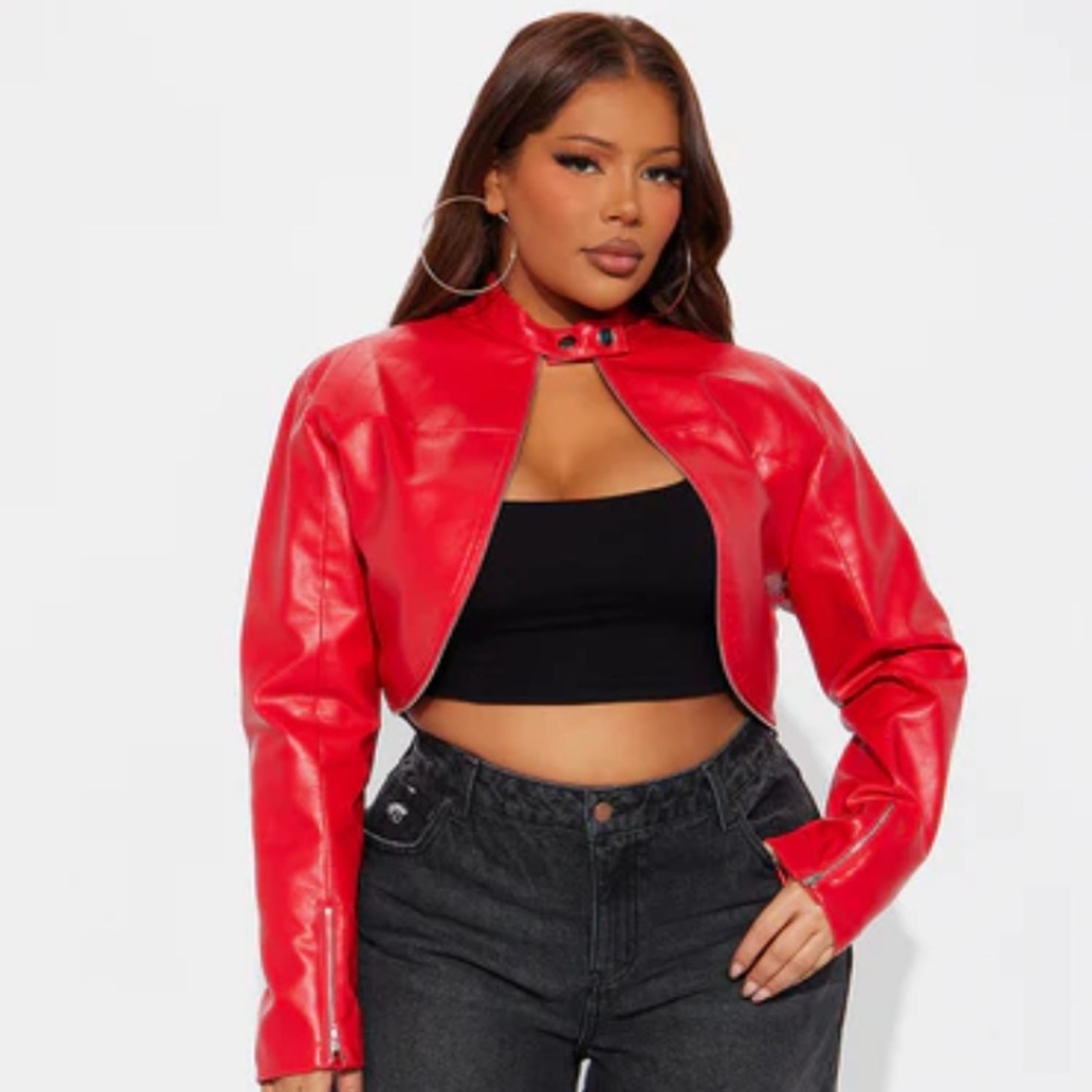 NEW FASHION NOVA Keep The Same Energy Bolero Moto Jacket - Red